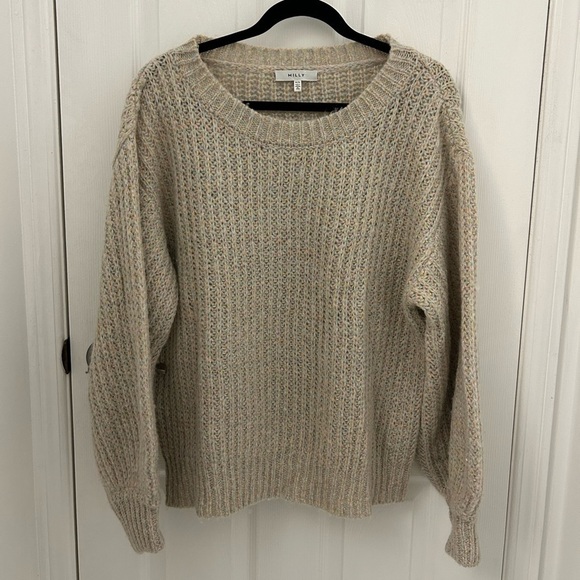Milly Sweaters - Milly Oversized, Cozy, Knit Sweater, Cream with Coloured Metallic Yarn, Sz M
